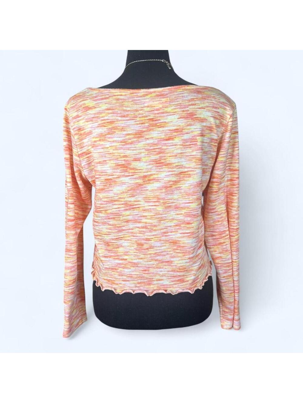 Y2K Colsie peach marled lettuce hem long sleeve coquette top size Large 🧡 - Picture 3 of 6